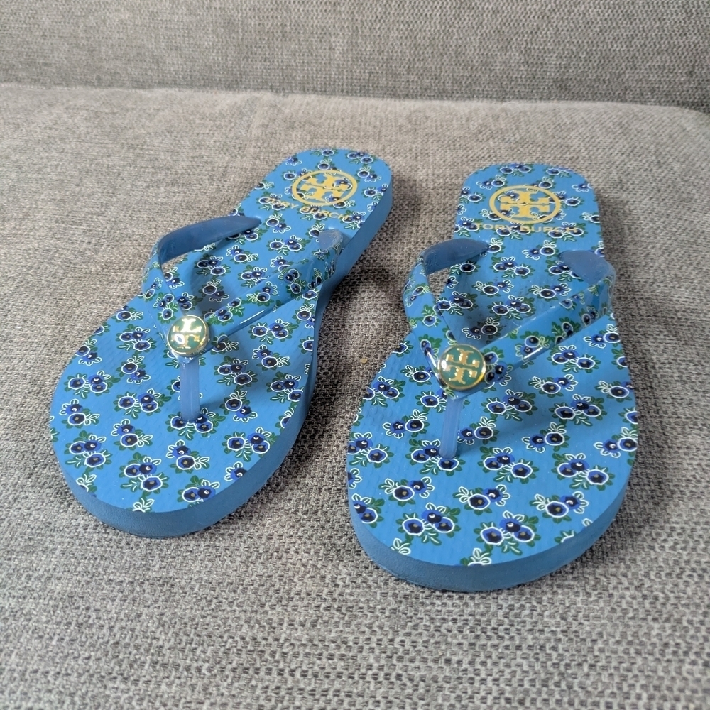 Tory Burch Alina Flip Flops with Logo Accents Size 6.5